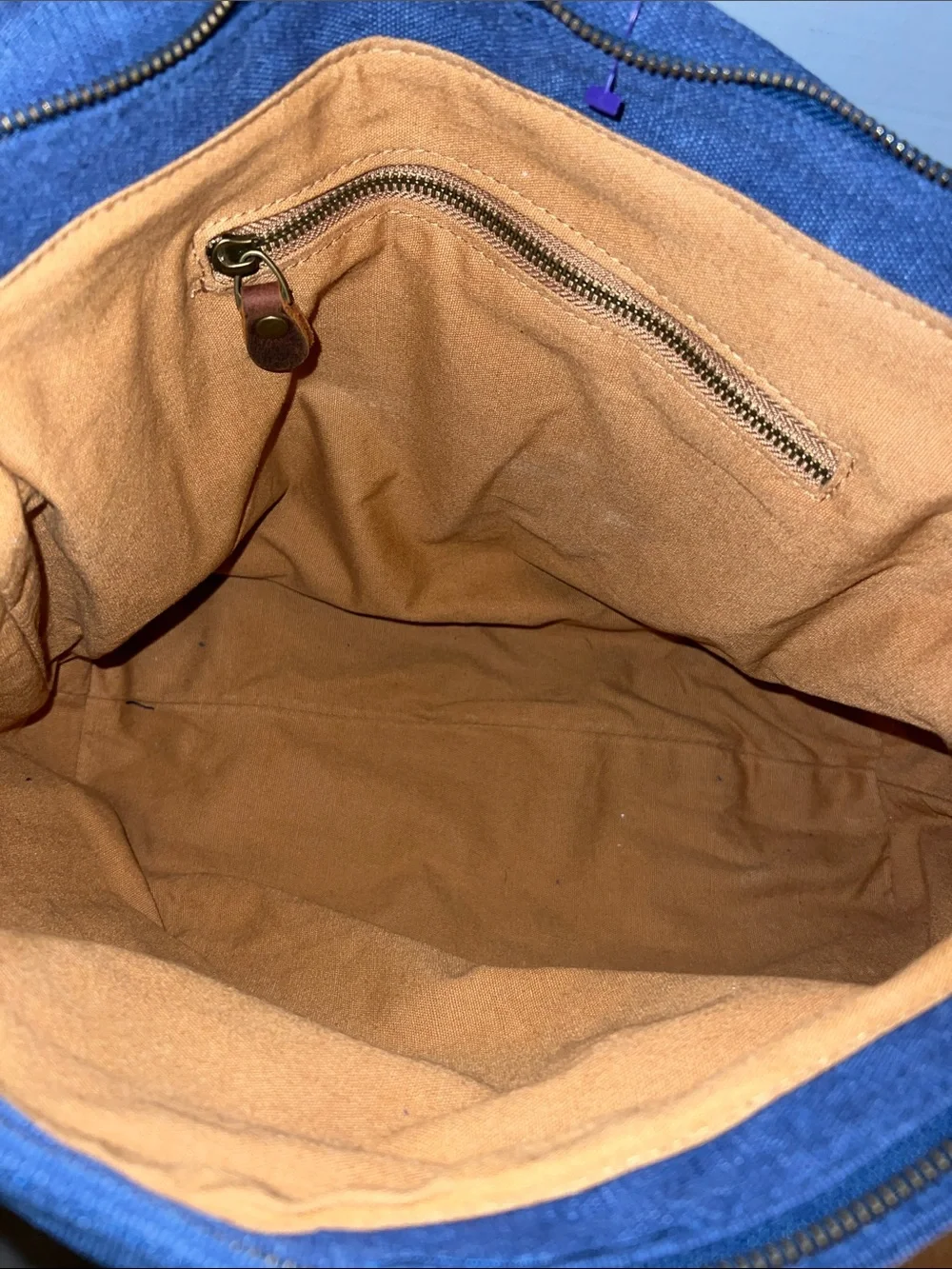 Large Navy Canvas Messenger Bag with Brown Leather Trim by Kattee